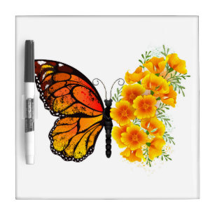 Tableau Effaçable À Sec Papillon à fleurs avec Poppy de Californie jaune