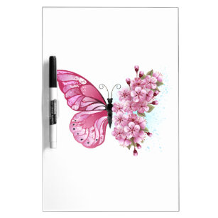 Tableau Effaçable À Sec Papillon à fleurs avec Sakura rose