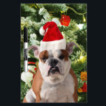 Tableau Effaçable À Sec Santa Hat Bulldog Christmas Tree Snowman boîte cad<br><div class="desc">Mignonne photo Bulldog avec boîte cadeau de Noël Tree Snowman en arrière - plan. Un cadeau parfait pour Noël !</div>