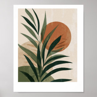 Tableau Feuilles vertes et coucher de soleil 