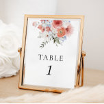 Tableau floral de Pêche bleue Dusty Numéro<br><div class="desc">Élégant panneau de numéro de table de bouquet floral avec bleu poussiéreux et fleurs couleur pêche.</div>