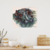 Tableau Hippo Hippopotame Portrait (Cuisine)