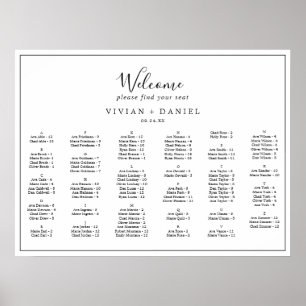 Tableau horizontal minimaliste des sièges alphabét
