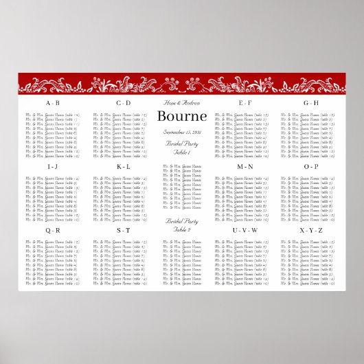 Tableau Inséparable rouge Ordre alphabétique (Devant)