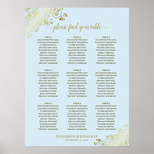 Tableau Mariage 9 Poudre Bleu et or (Devant)