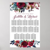 Tableau Mariage à 14 tables de fleurs rouges foncé (Devant)