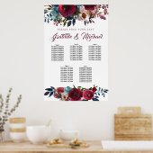Tableau Mariage à 5 tables, Flore rouge foncé (Cuisine)