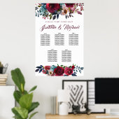 Tableau Mariage à 5 tables, Flore rouge foncé (Bureau à domicile)