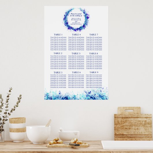 Tableau mariage bleu 1-9 tables (Cuisine)