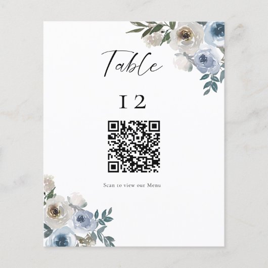 Tableau Mariage bleu Dusty Menu Mariage de code QR (Devant)