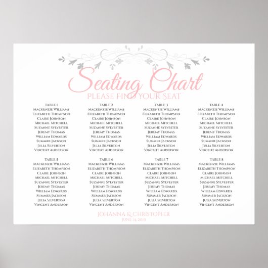 Tableau Mariage de 8 tables rose et gris (Devant)