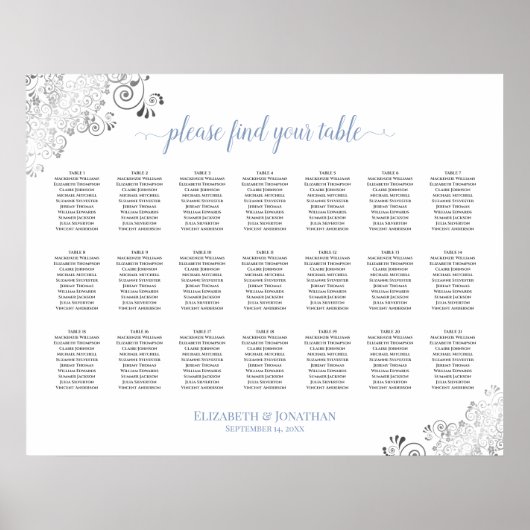 Tableau Mariage de table Frilly 21 Blanc et bleu (Devant)