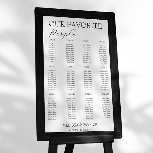 Tableau minimal de sièges de Mariage noir et blanc