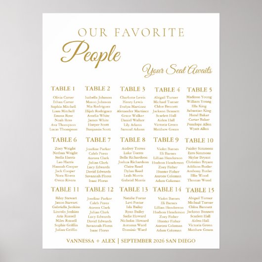 Tableau minimaliste des Mariages préférés (Devant)