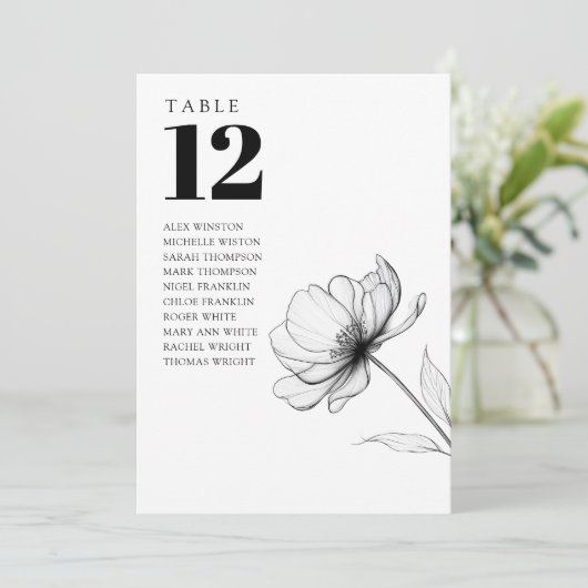 Tableau minimaliste des numéros de table florale (Debout devant)
