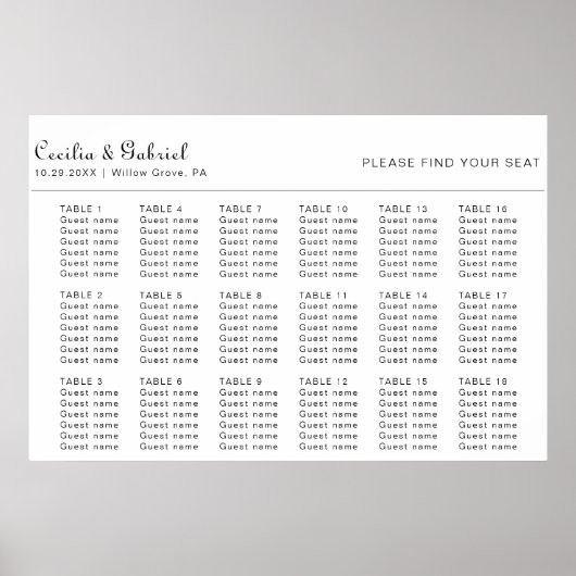 Tableau minimaliste des sièges Mariages (Devant)