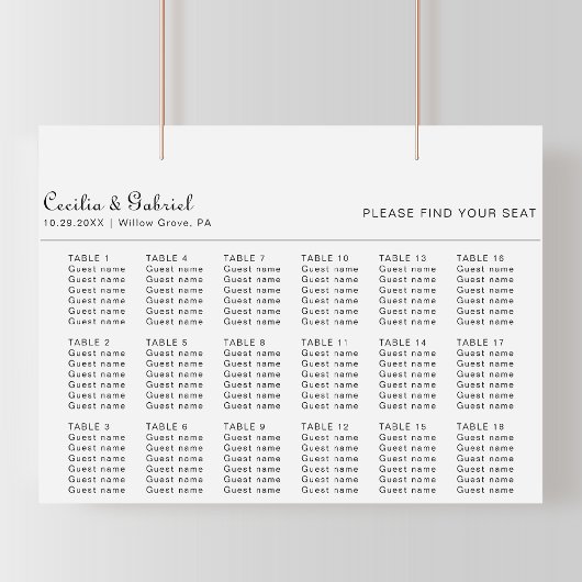 Tableau minimaliste des sièges Mariages