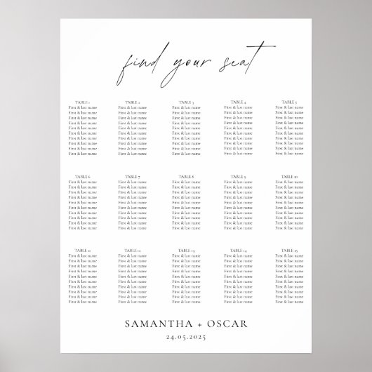 Tableau minimaliste des sièges Mariages (Devant)