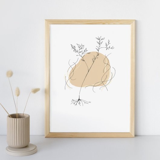 Tableau minimaliste fleur sur fond beige
