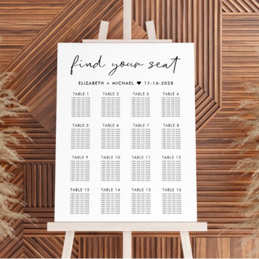 Tableau moderne des sièges Mariages de 16 tables