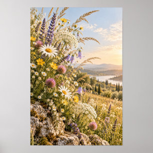 Tableau Mural Prairie Fleurie au Bord du Lac à l'H