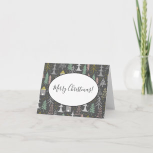 Tableau noir Arbres de Noël et Maisons Jaune rose