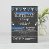 Tableau noir bleu Invitation Anniversaire (Debout devant)