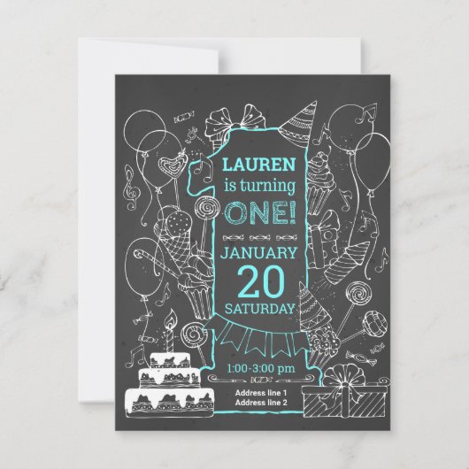 Tableau noir créatif Doodle Art Invitations d'anni (Devant)