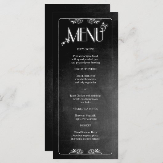 Tableau noir Elégant Menu Mince Dîner (Devant / Derrière)
