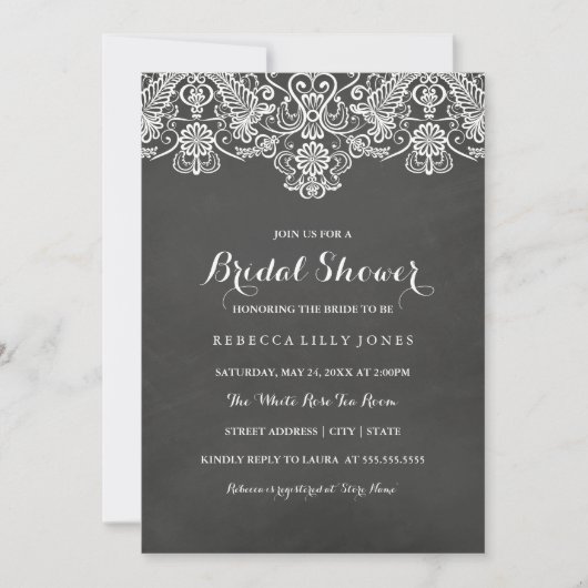 Tableau noir et dentelle blanche | Invitation de f (Devant)