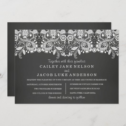 Tableau noir et Faire-part de mariage dentelle (Devant / Derrière)