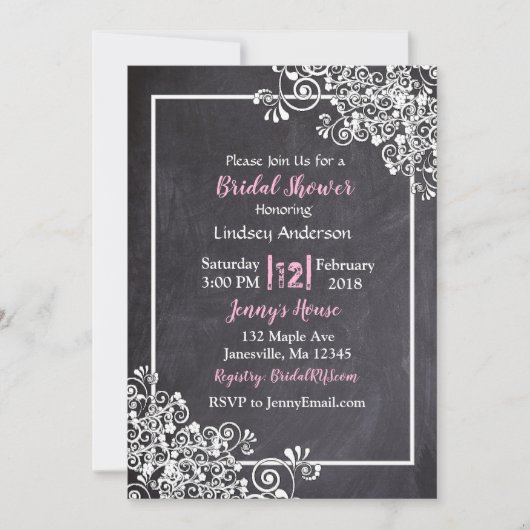 Tableau noir et rose Invitations de douche nuptial (Devant)