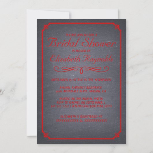 Tableau noir et rouge Invitations de douche nuptia (Devant)