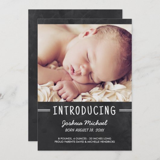 Tableau noir - Faire-part de naissance 1 photo (Devant / Derrière)