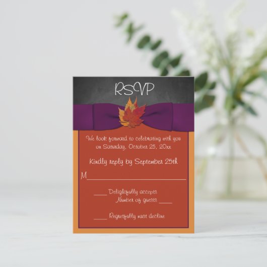 Tableau noir, Feuilles automnales Mariage RSVP - V (Debout devant)