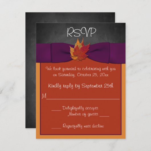 Tableau noir, Feuilles automnales Mariage RSVP - V (Devant / Derrière)
