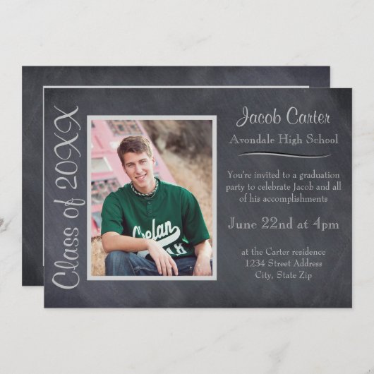 Tableau noir/gris - Faire-part de graduation (Devant / Derrière)