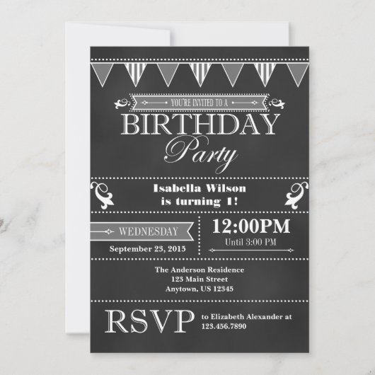 Tableau noir gris Invitation d'anniversaire (Devant)