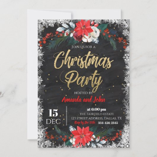 Tableau noir Joyeux Noël Fête Invitation (Devant)