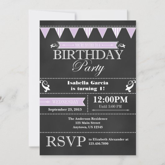 Tableau noir Lavender Invitation d'anniversaire (Devant)