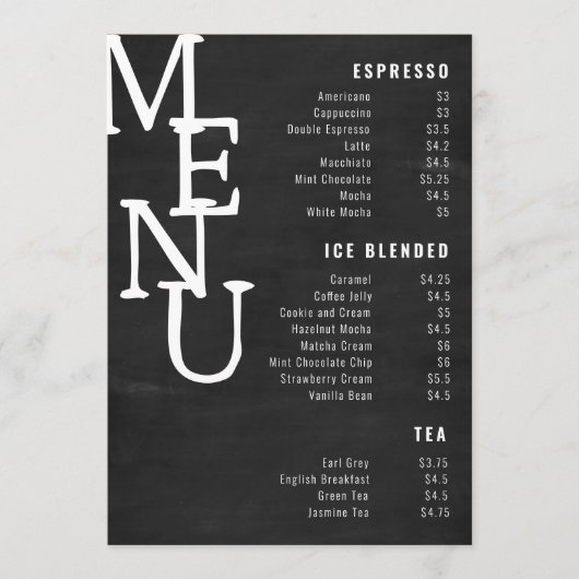 Tableau noir moderne Menu Bar Petite Paper Co. (Devant)