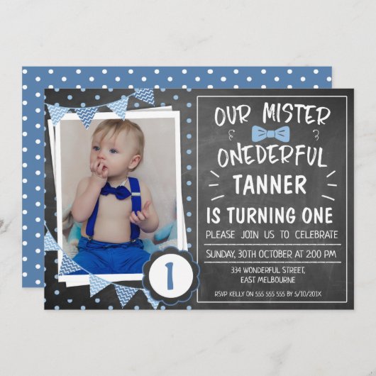 Tableau noir Onederday Invitation 1er anniversaire (Devant / Derrière)