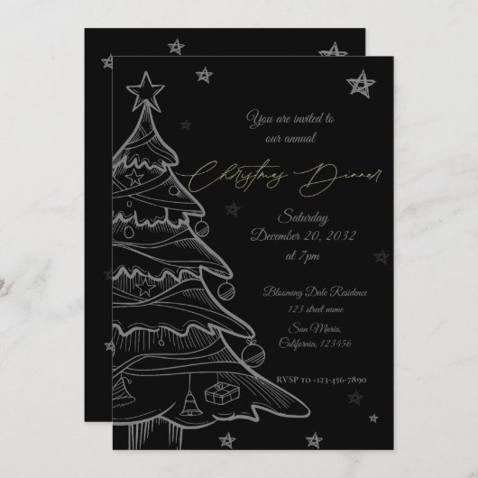Tableau noir or Noël Dîner Invitation (Devant / Derrière)