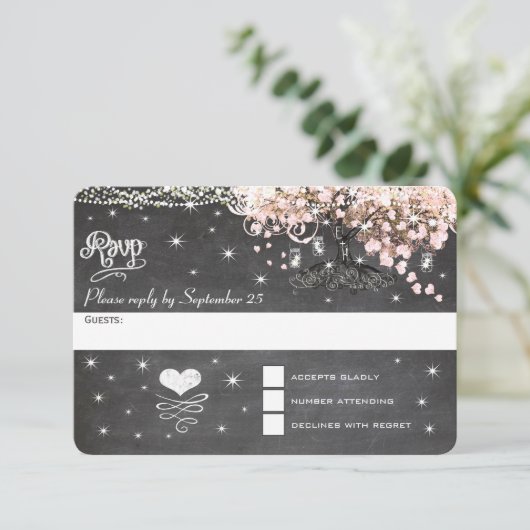 Tableau noir Pink Heart Leaf Tree RSVP (Debout devant)