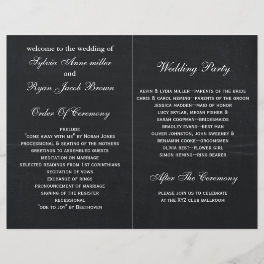 tableau noir pliage Programmes de mariage photo (Dos)