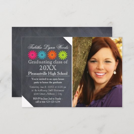 Tableau noir quatre marguerites - 3x5 Faire-part g (Devant / Derrière)