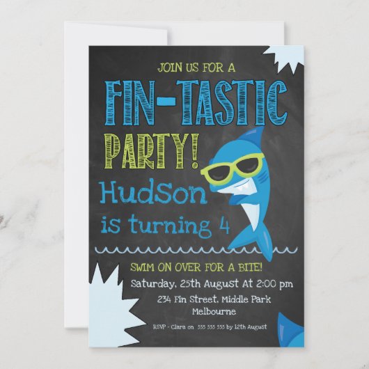 Tableau noir Requin Invitation d'anniversaire (Devant)