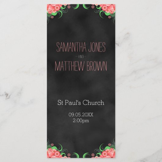 Tableau noir Rose Floral Wedding Cartes Programme (Devant)