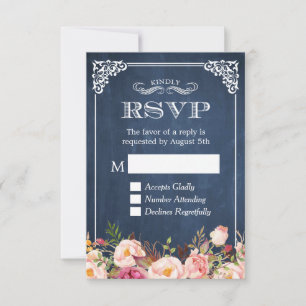 Tableau noir rustique rose floral RSVP Réponse