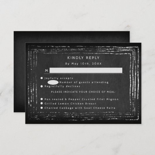 Tableau noir rustique RSVP avec choix de repas (Devant / Derrière)